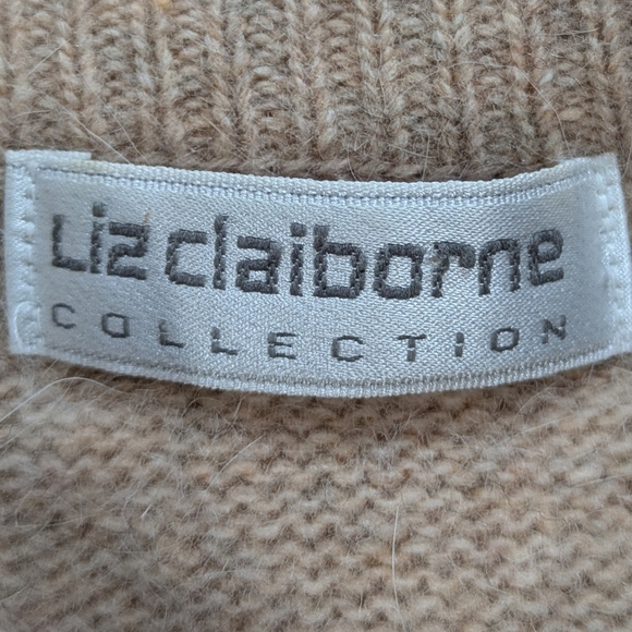 Vintage Liz Claiborne Peach White Floral Knit Wool Blend Sweater M - Picture 6 of 8